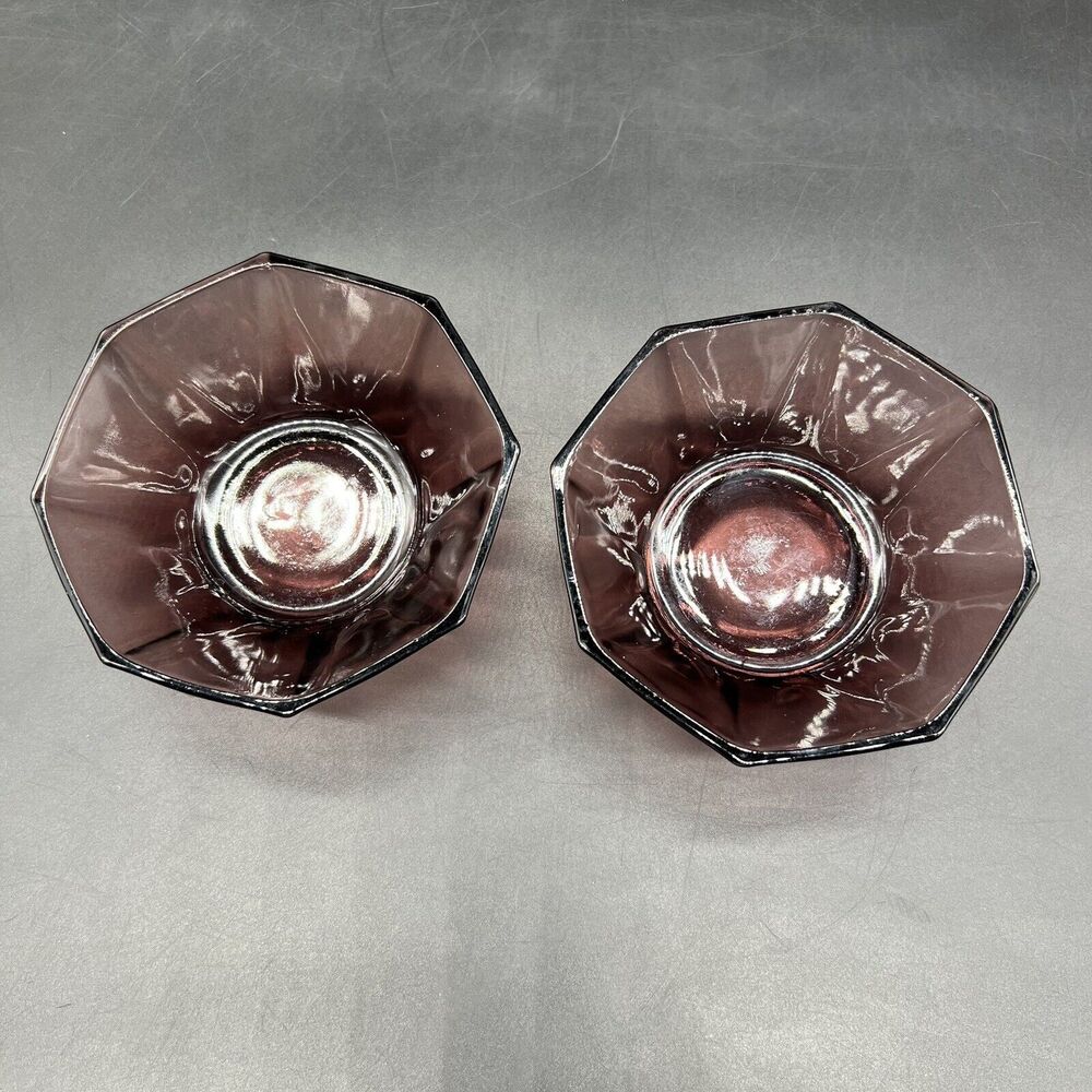 Hazel Atlas Moroccan Amethyst Octagonal 5" Bowls Fruit Berry Dessert Set of 2